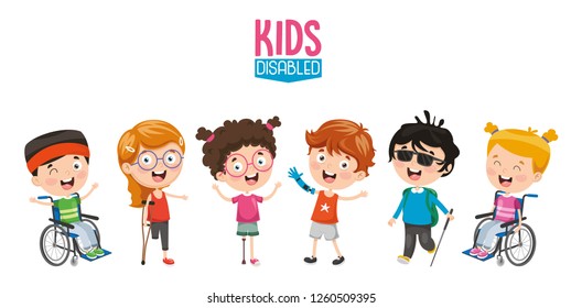 Vector Illustration Of Disabled Kids