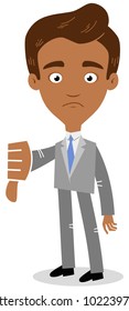 Vector illustration of a disappointed looking asian cartoon businessman giving thumbs down isolated on white background