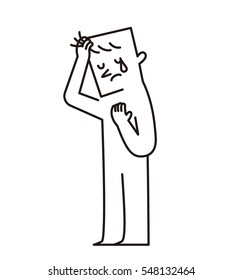 Vector illustration -  disappointed young man isolated on white background.