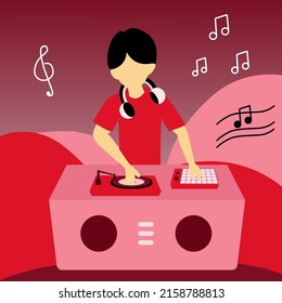 vector illustration of disc jockey.