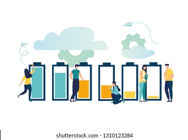 Vector illustration, discharged power sources, various charging state of the battery load