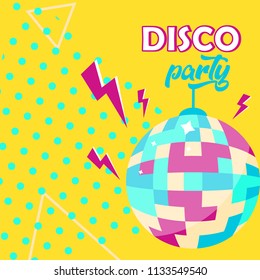 Vector Illustration. Disco ball icon. Disco party poster. Retro style. Background