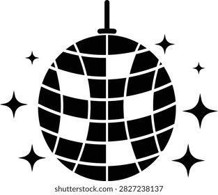 Vector illustration of a disco ball icon, representing party, dance, nightlife, and retro music themes. Simple flat design for graphic projects.