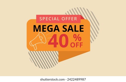 Ilustración vectorial de banner de descuento con 40% de descuento para promoción de ventas.
