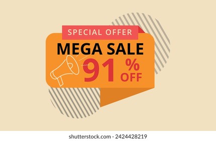 Ilustración vectorial de banner de descuento con 91% de descuento para la promoción de ventas.