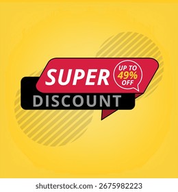 Vector illustration of a discount banner with a yellow background for websites and graphic resources. A super 49% discount, a super offer, and a special offer for your business.