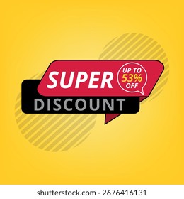 Ilustração vetorial de um banner de desconto com um fundo amarelo para sites e recursos gráficos. Um super 53% desconto, uma super oferta, e uma oferta especial para o seu negócio.