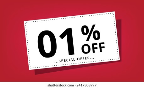 Ilustración vectorial de cupón de descuento con 01% de descuento en oferta especial. Cartel de descuento.