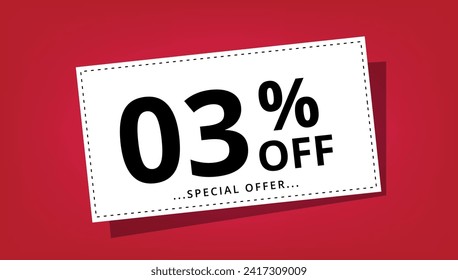 Ilustración vectorial de cupón de descuento con 03% de descuento en oferta especial. Cartel de descuento.