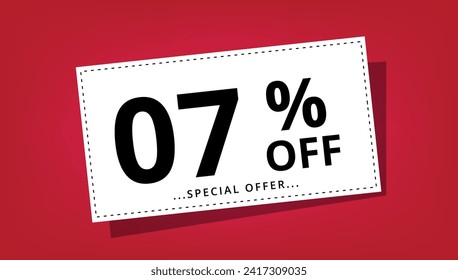 Vektorgrafik von Rabattcoupon mit 07% Rabatt auf Sonderangebot. Rabattbanner.