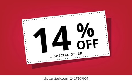 Ilustración vectorial de cupón de descuento con 14% de descuento en oferta especial. Cartel de descuento.