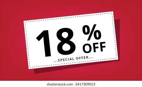 Ilustración vectorial de cupón de descuento con 18% de descuento en oferta especial. Cartel de descuento.