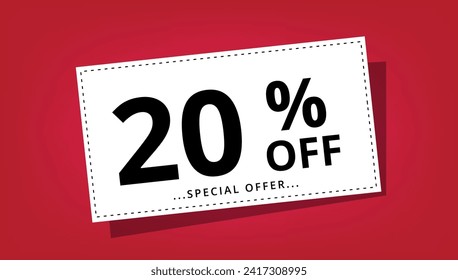 Vector illustration of discount coupon with 20% off special offer. Discount banner.