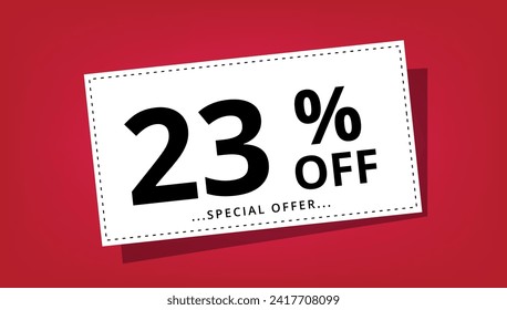 Vector illustration of discount coupon with 23% off special offer. Discount banner.