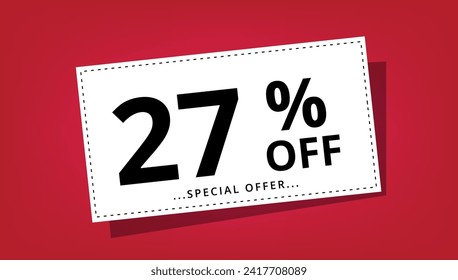 Ilustración vectorial de cupón de descuento con 27% de descuento en oferta especial. Cartel de descuento.
