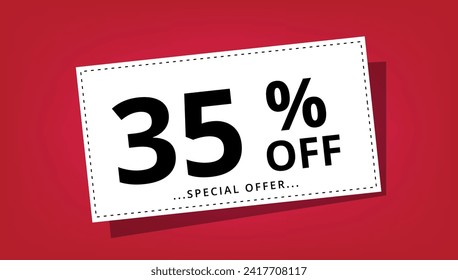Ilustración vectorial de cupón de descuento con 35% de descuento en oferta especial. Cartel de descuento.