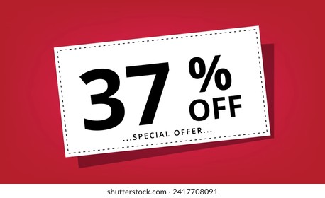 Vector illustration of discount coupon with 37% off special offer. Discount banner.