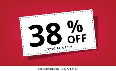 Vector illustration of discount coupon with 38% off special offer. Discount banner.