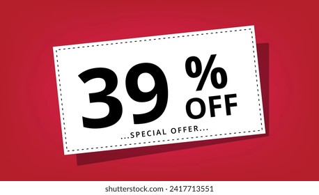 Ilustración vectorial de cupón de descuento con 39% de descuento en oferta especial. Cartel de descuento.