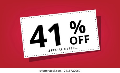 Vector illustration of discount coupon with 41% off special offer. Discount banner.