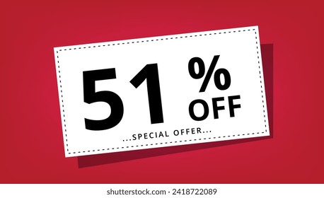 Vector illustration of discount coupon with 51% off special offer. Discount banner.