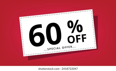 Ilustración vectorial de cupón de descuento con 60% de descuento en oferta especial. Cartel de descuento.