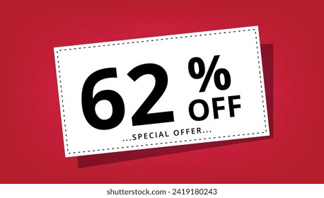 Vektorgrafik von Rabattcoupon mit 62% Rabatt auf Sonderangebot. Rabattbanner.