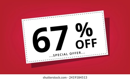 Ilustración vectorial de cupón de descuento con 67% de descuento en oferta especial. Cartel de descuento.