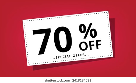 Ilustración vectorial de cupón de descuento con 70% de descuento en oferta especial. Cartel de descuento.