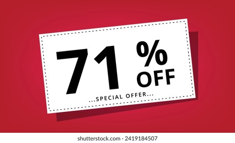 Vektorgrafik von Rabattcoupon mit 71% Rabatt auf Sonderangebot. Rabattbanner.