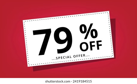 Vector illustration of discount coupon with 79% off special offer. Discount banner.