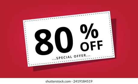 Vektorgrafik von Rabattcoupon mit 80 % Rabatt auf Sonderangebot. Rabattbanner.