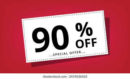 Ilustración vectorial de cupón de descuento con 90% de descuento en oferta especial. Cartel de descuento.