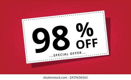 Vektorgrafik von Rabattcoupon mit 98% Rabatt auf Sonderangebot. Rabattbanner.