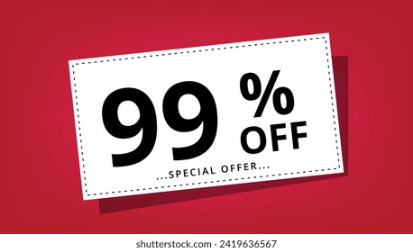 Ilustración vectorial de cupón de descuento con 99% de descuento en oferta especial. Cartel de descuento.