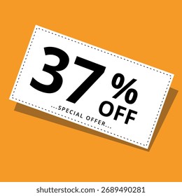 Vector illustration of a discount coupon on a yellow background. Art for promotions, super discounts, and 37% off banners for websites and graphic resources.