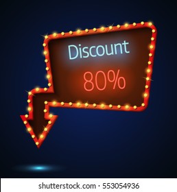 Vector illustration of Discount signboard retro style with light frame