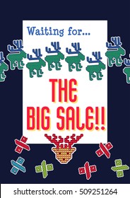 Vector Illustration of Discount sweater Holidays card for Design, Website, Background, Banner. Christmas Knitted Big Sale Element Template. Seasons half price