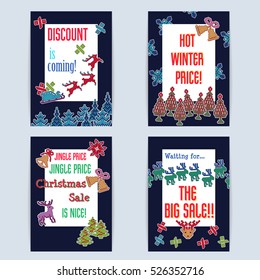 Vector Illustration of Discount sweater Holidays card for Design, Website, Background, Banner. Christmas Knitted Big Sale Element Template. Seasons half price.