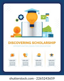 Vector illustration of discovering scholarship opportunities ideas for Future Learning. Scholarship Support in Building Education System. Can use for ad, poster, campaign, website, apps, social media