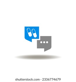 Vector illustration of discussion speech bubbles with pills. Icon of medical, pharmacy, doctor online advice. Symbol of medicinal treatment, therapy. Sign of prescription.