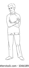 Vector illustration of a disgruntled man with arms crossed on his chest.
