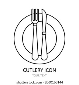Vector illustration with dish, fork and knife. Cutlery sign language - finished the dish. 