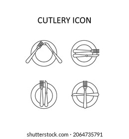 Vector illustration with dish, fork and knife. Cutlery sign language.