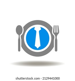 Vector Illustration Of Dish Plate With Tie And Fork With Spoon. Icon Of Business Lunch. Symbol Of Business Meeting In A Cafe Or Restaurant To Conclude A Deal.