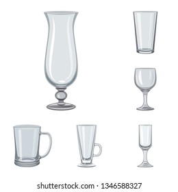 Vector illustration of dishes and container logo. Set of dishes and glassware vector icon for stock.