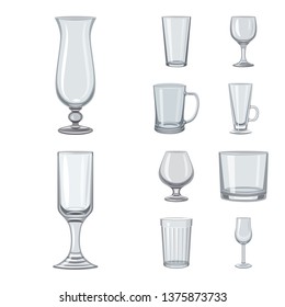 Vector illustration of dishes and container symbol. Set of dishes and glassware stock vector illustration.