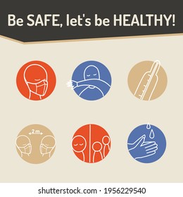 Vector illustration of disinfection and hygiene for health icons.  Be safe, let's be healthy! Pandemic Coronavirus disease COVID-19.
