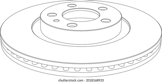 Vector illustration of disk brake line art isolated on white