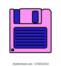 Ilustración vectorial del icono del disquete en colores rosa y azul aislados en fondo blanco. 
